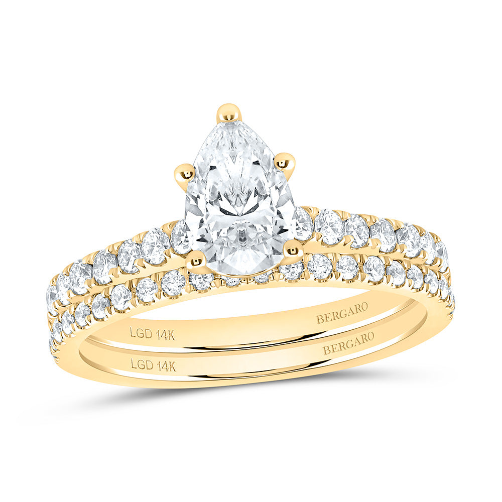 14K Yellow Or White Gold 1 1/4 Cttw Lab Grown Diamond 3/4 Cttw Center Pear Bridal Set