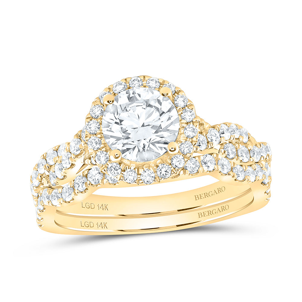 14K Yellow Or White Gold 1 3/4 Cttw Lab Grown Diamond 1 Cttw Center Round Single Halo Bridal Set