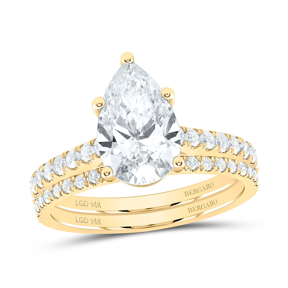 14K Yellow Or White Gold 2 5/8 Cttw Lab Grown Diamond 2 Cttw Center Pear Bridal Set