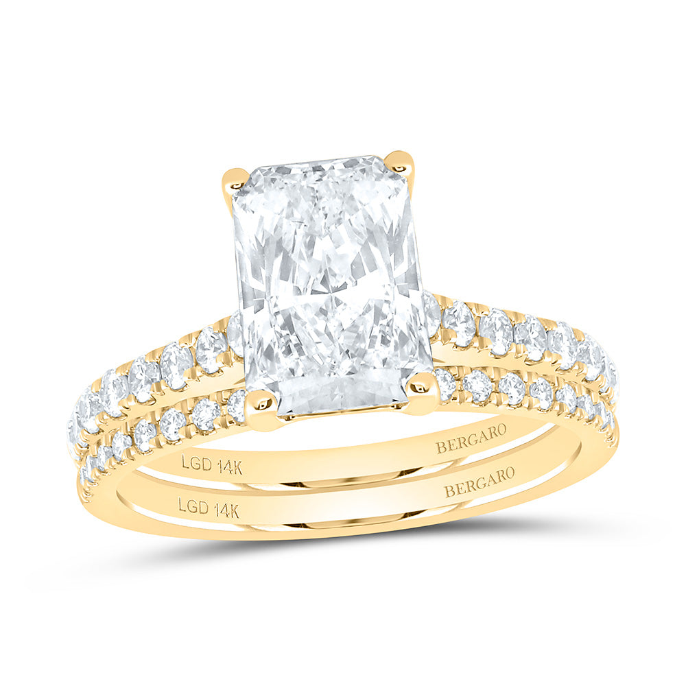 14K Yellow Or White Gold 2 1/2 Cttw Lab Grown Diamond 2 Cttw Center Radiant Bridal Set