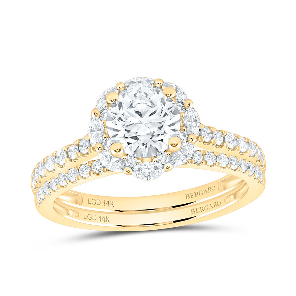 14K Yellow Or White Gold 1 5/8 Cttw Lab Grown Diamond 1 Cttw Center Round Single Halo Bridal Set