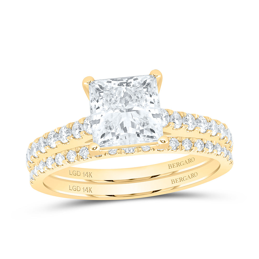 14K Yellow Or White Gold 2 1/2 Cttw Lab Grown Diamond 2 Cttw Center Princess Bridal Set