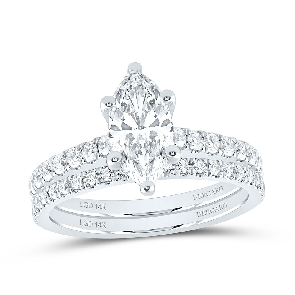 14K Yellow Or White Gold 1 1/2 Cttw Lab Grown Diamond 1 Cttw Center Marquise Bridal Set