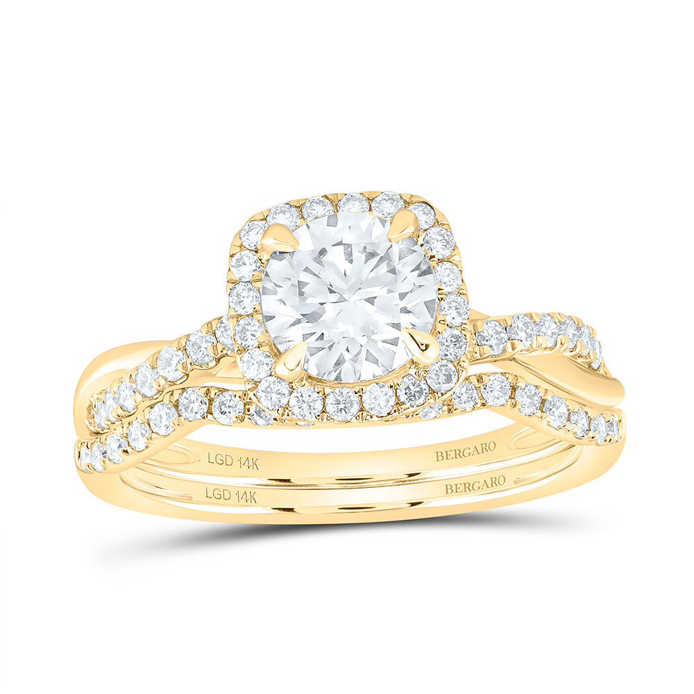 14K Yellow Or White Gold 1 1/2 Cttw Lab Grown Diamond 1 Cttw Center Round Cushion Single Halo Bridal Set