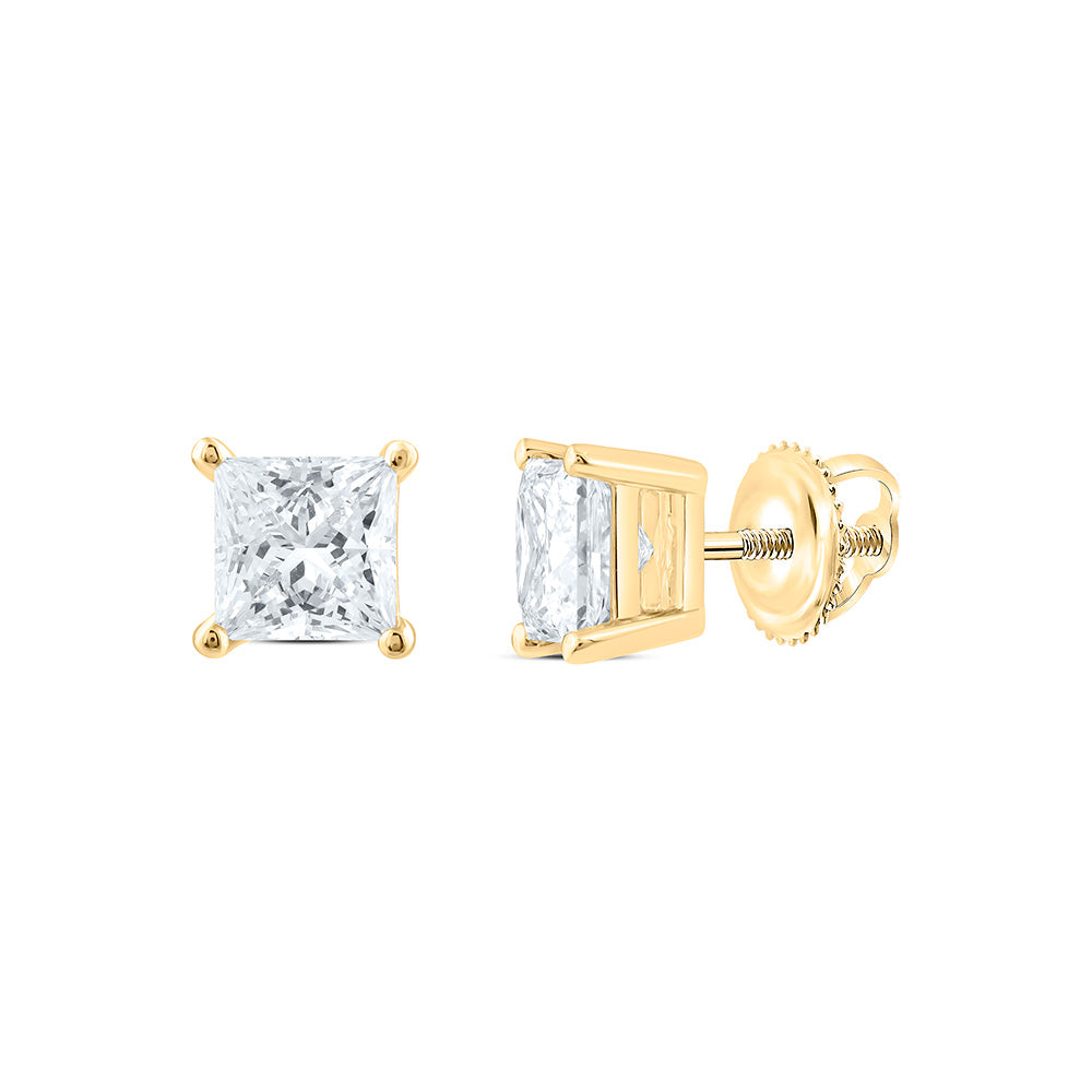 14K Yellow Or White Gold 2 Cttw Lab Grown Diamond Princess Solitaire Earring