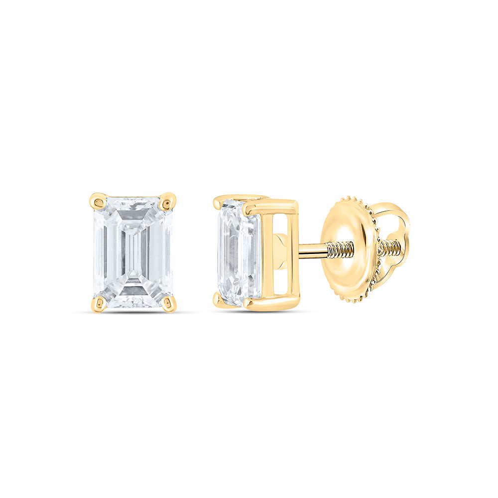 14K Yellow Or White Gold 1 Cttw Lab Grown Diamond Emerald Solitaire Earring