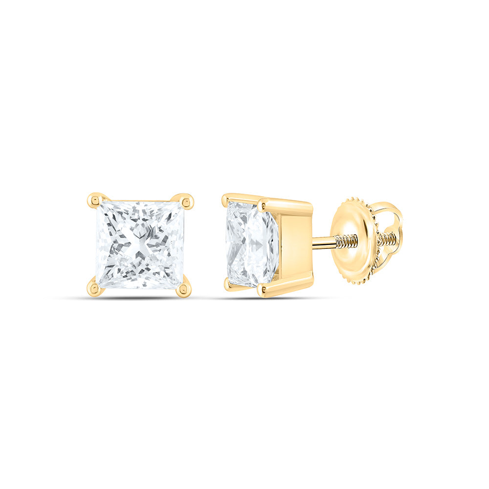 14K Yellow Or White Gold 2 Cttw Lab Grown Diamond Princess Solitaire Earring