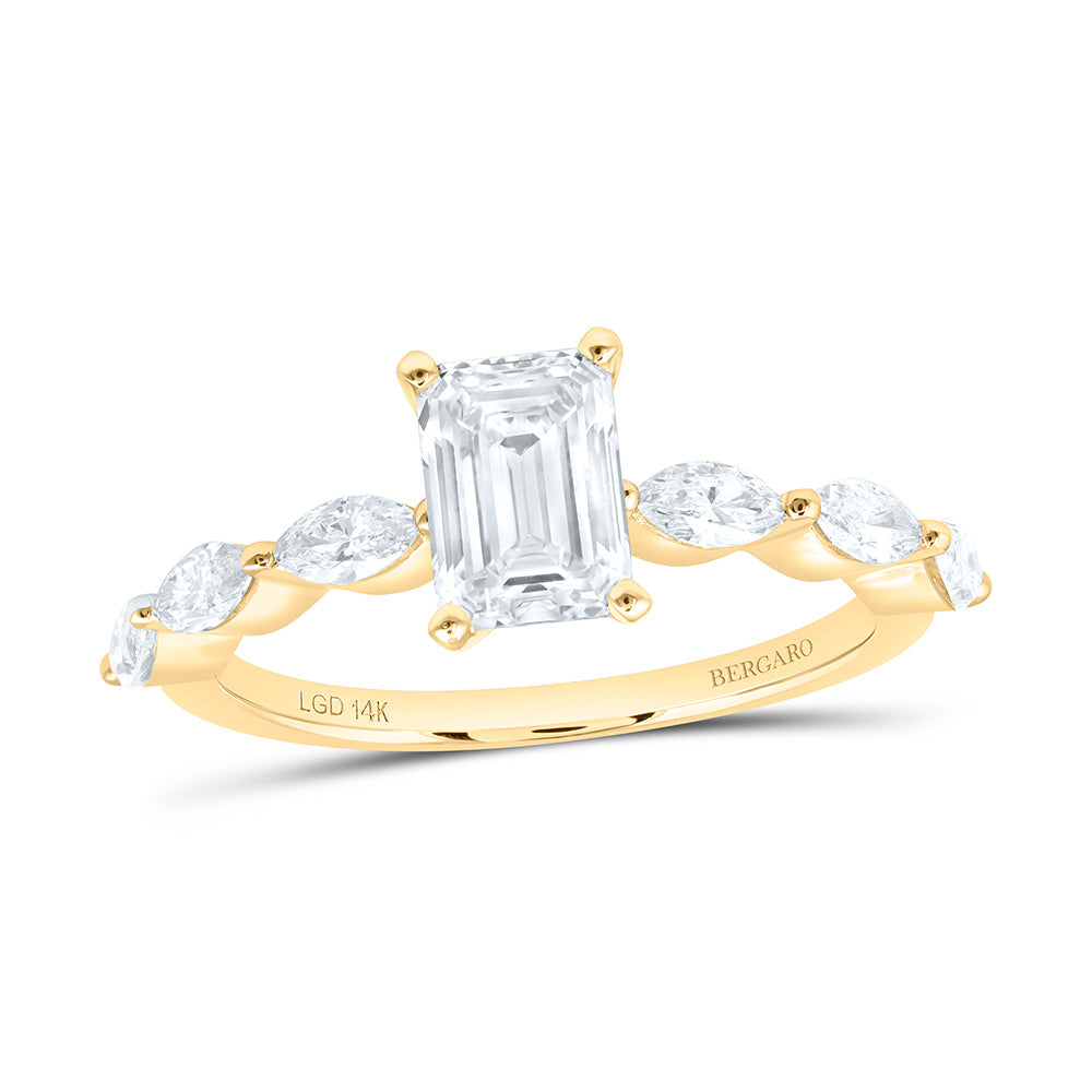 14K Yellow Or White Gold 2 Cttw Lab Grown Diamond 1 1/2 Cttw Center Emerald Engagement Ring