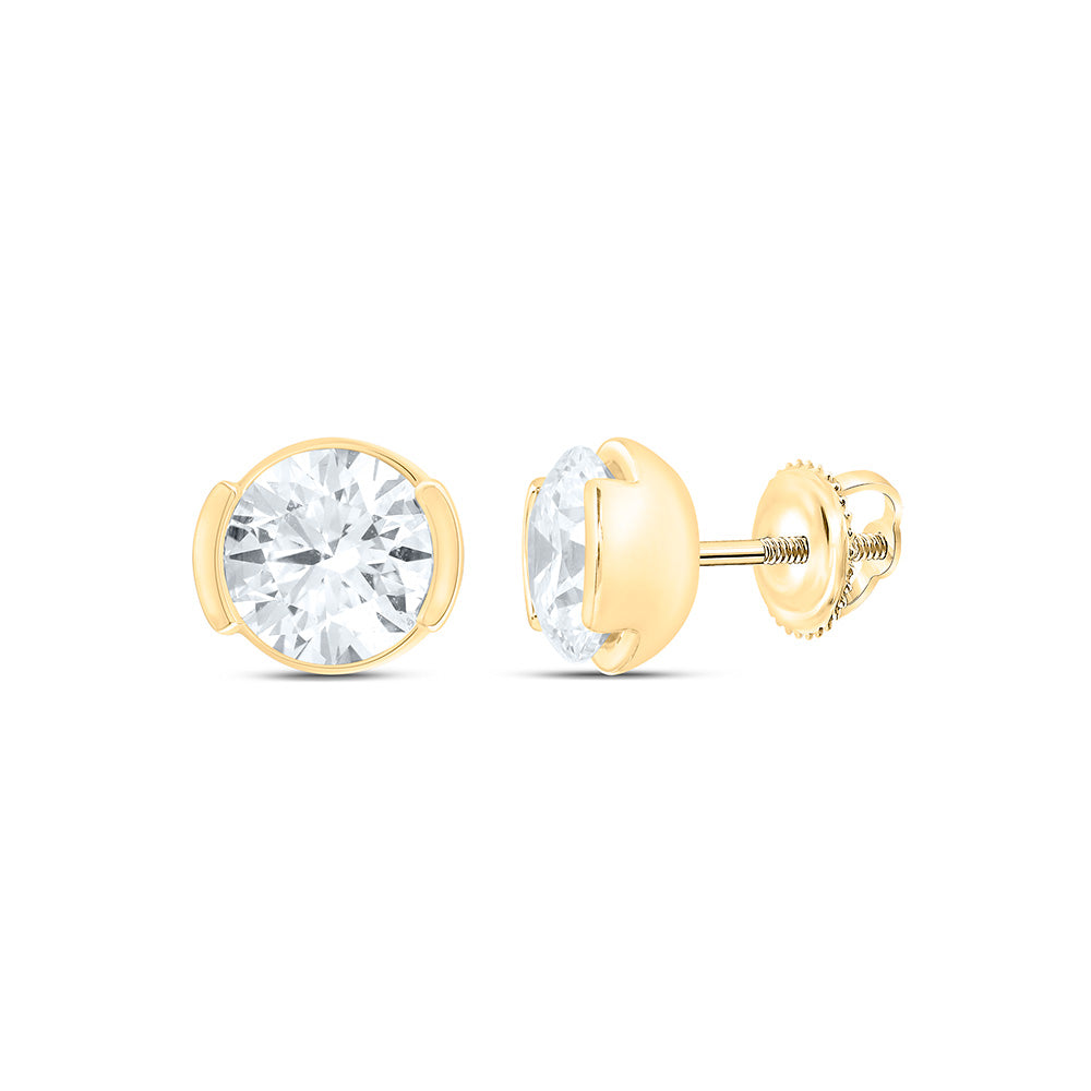 14K Yellow Or White Gold 2 Cttw Lab Grown Diamond Fashion Round Bezel Earring