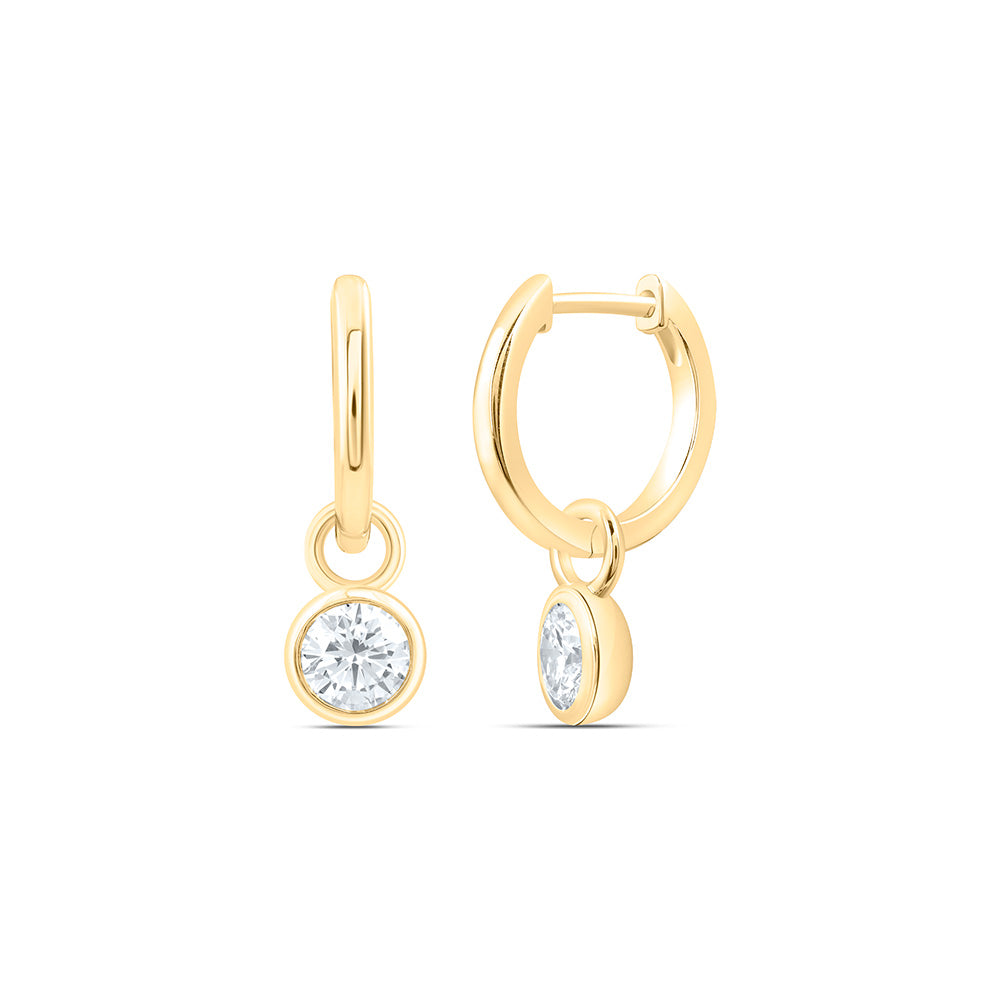 14K Yellow Or White Gold 1 Cttw Lab Grown Diamond Fashion Round Dangling Bezel Earring