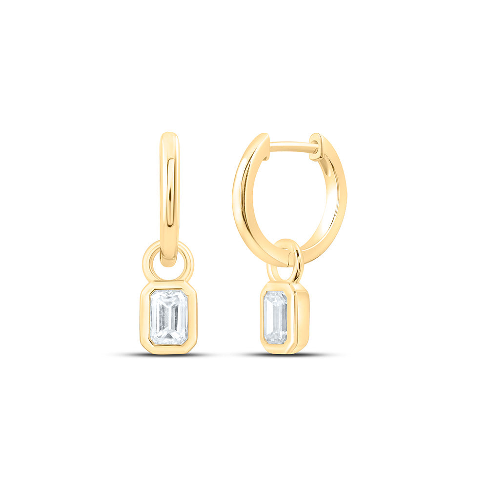 14K Yellow Or White Gold 1 Cttw Lab Grown Diamond Fashion Emerald Dangling Bezel Earring