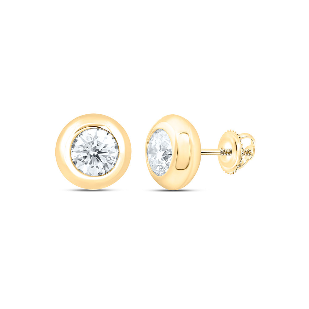 14K Yellow Or White Gold 1 Cttw Lab Grown Diamond Fashion Round Bezel Earring