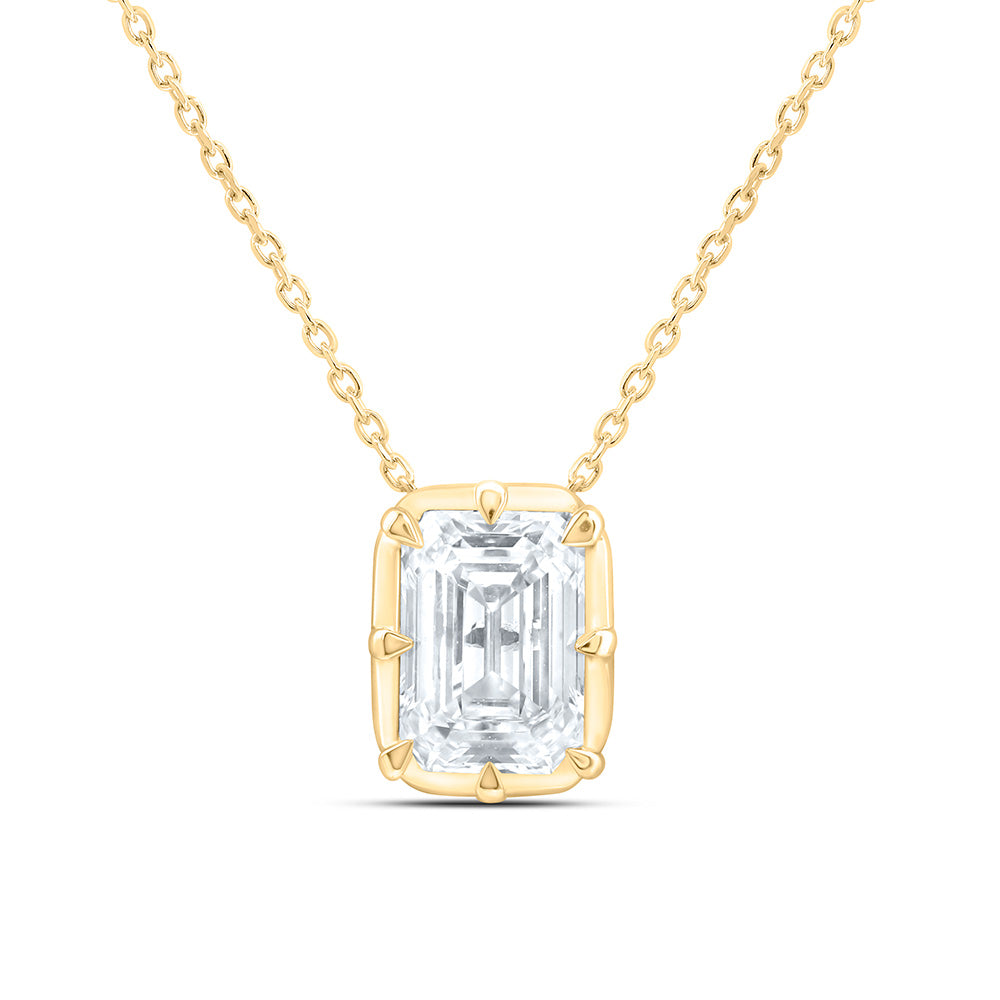 14K Yellow Or White Gold 1 Cttw Lab Grown Diamond Fashion Emerald Necklace (18 Inch)
