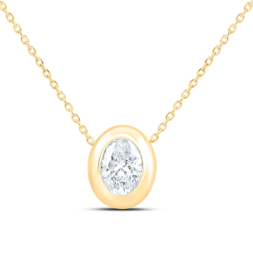 14K Yellow Or White Gold 1 Cttw Lab Grown Diamond Fashion Oval Bezel Pendant