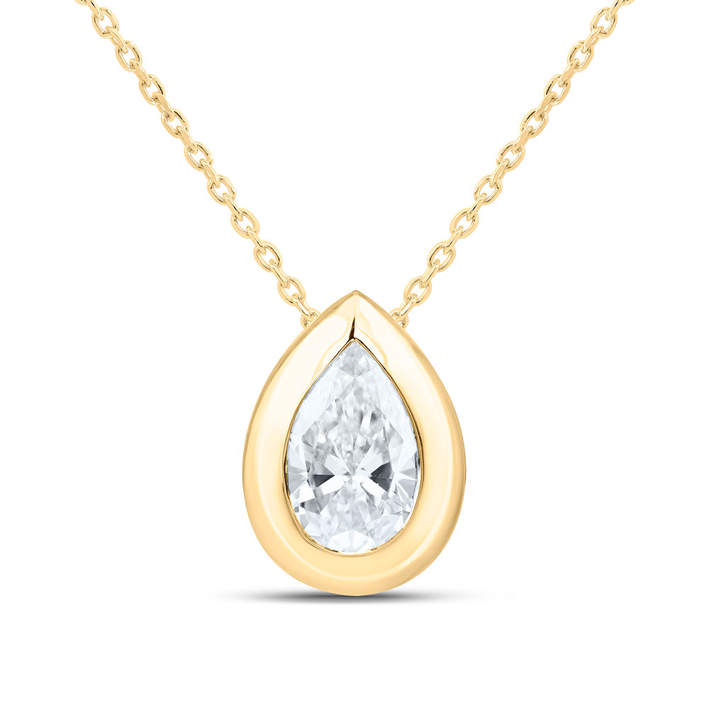 14K Yellow Gold 1 Cttw Lab Grown Diamond Fashion Pear Bezel Pendant