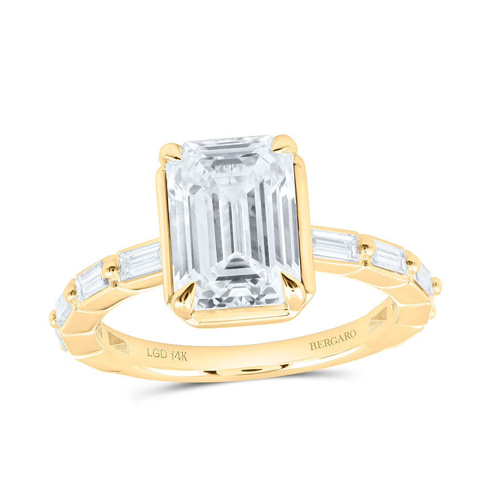 14K Yellow Or White Gold 3 1/2 Cttw Lab Grown Diamond 3 Cttw Center Emerald Engagement Ring