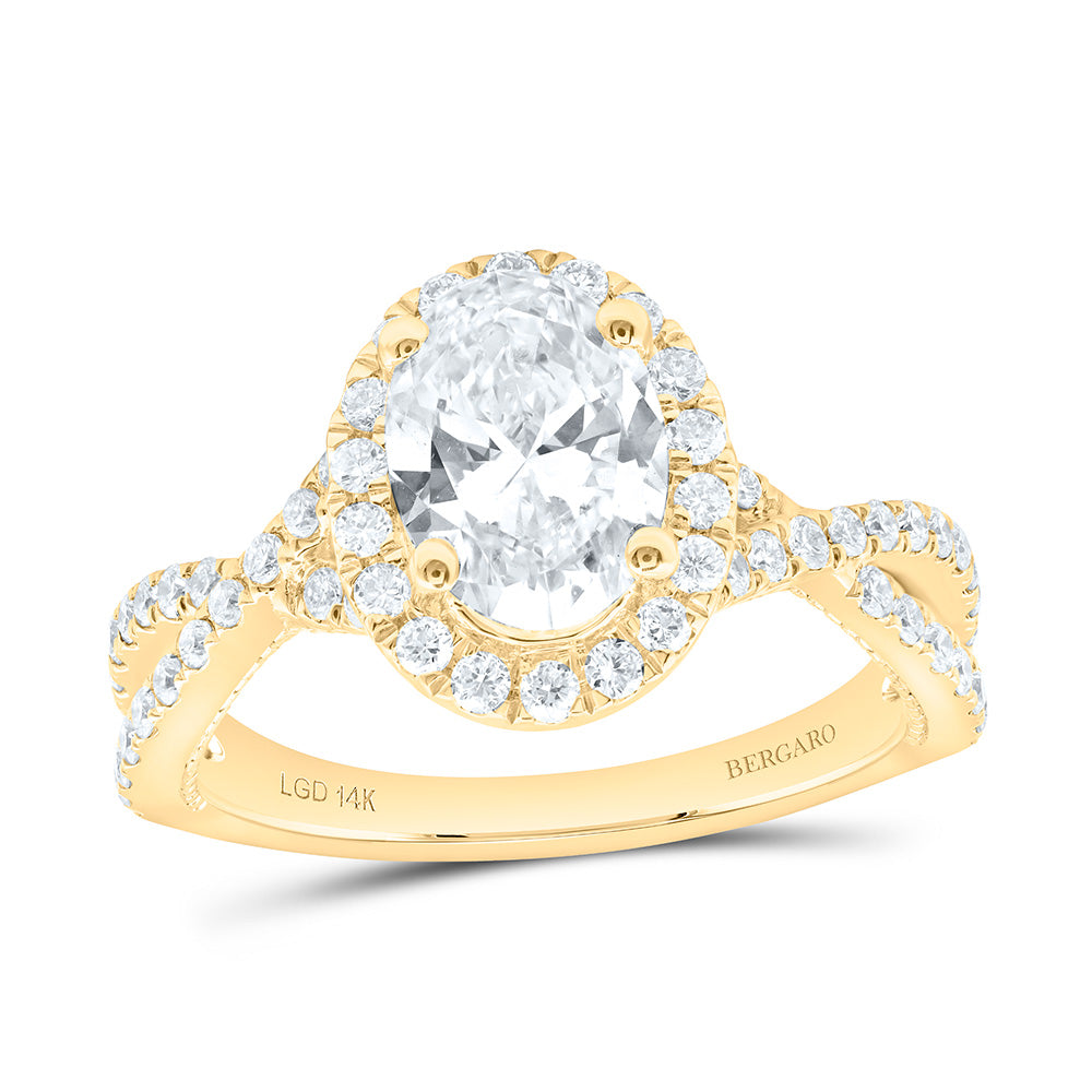 14K Yellow Or White Gold 2 1/5 Cttw Lab Grown Diamond 1 1/2 Cttw Center Oval Single Halo Engagement Ring