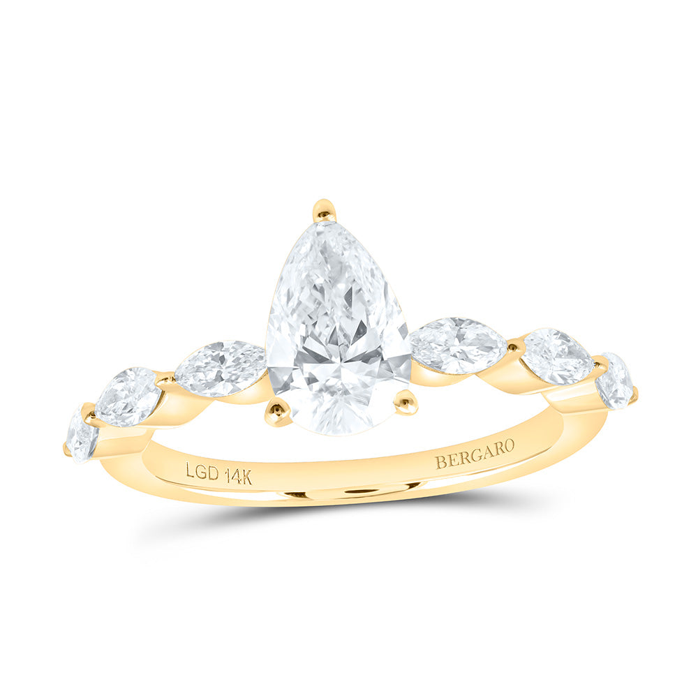 14K Yellow Or White Gold 1 1/2 Cttw Lab Grown Diamond 1 Cttw Center Pear Engagement Ring