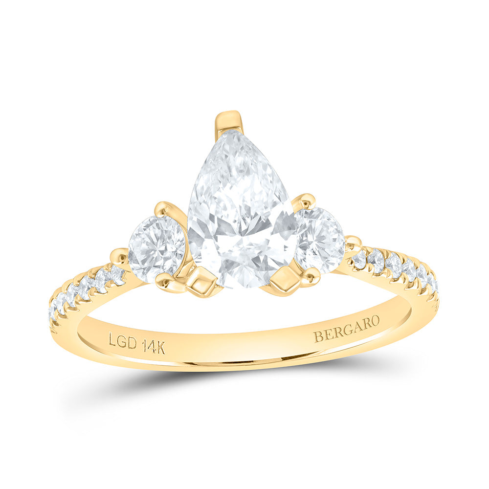 14K Yellow Or White Gold 1 1/2 Cttw Lab Grown Diamond, 1 Cttw Center Pear Engagement Ring