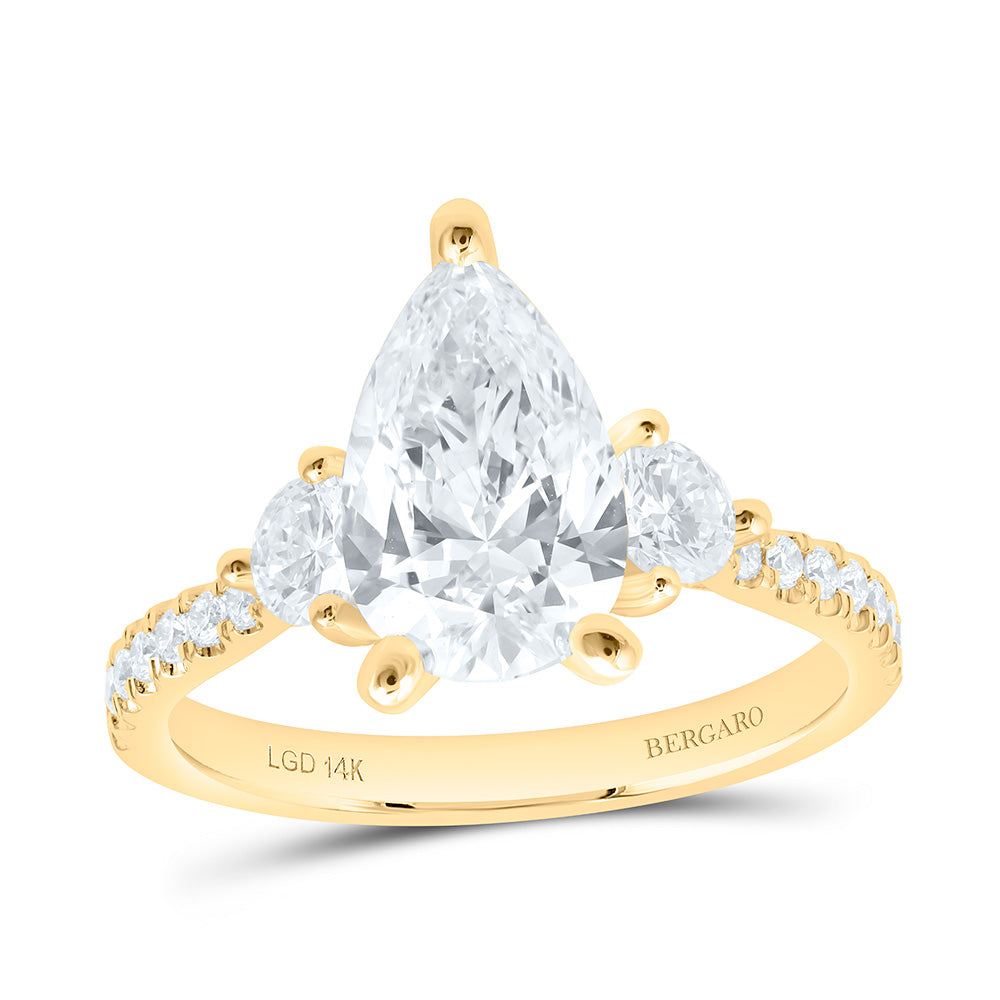 14K Yellow Or White Gold 2 5/8 Cttw Lab Grown Diamond, 2 Cttw Center Pear Engagement Ring