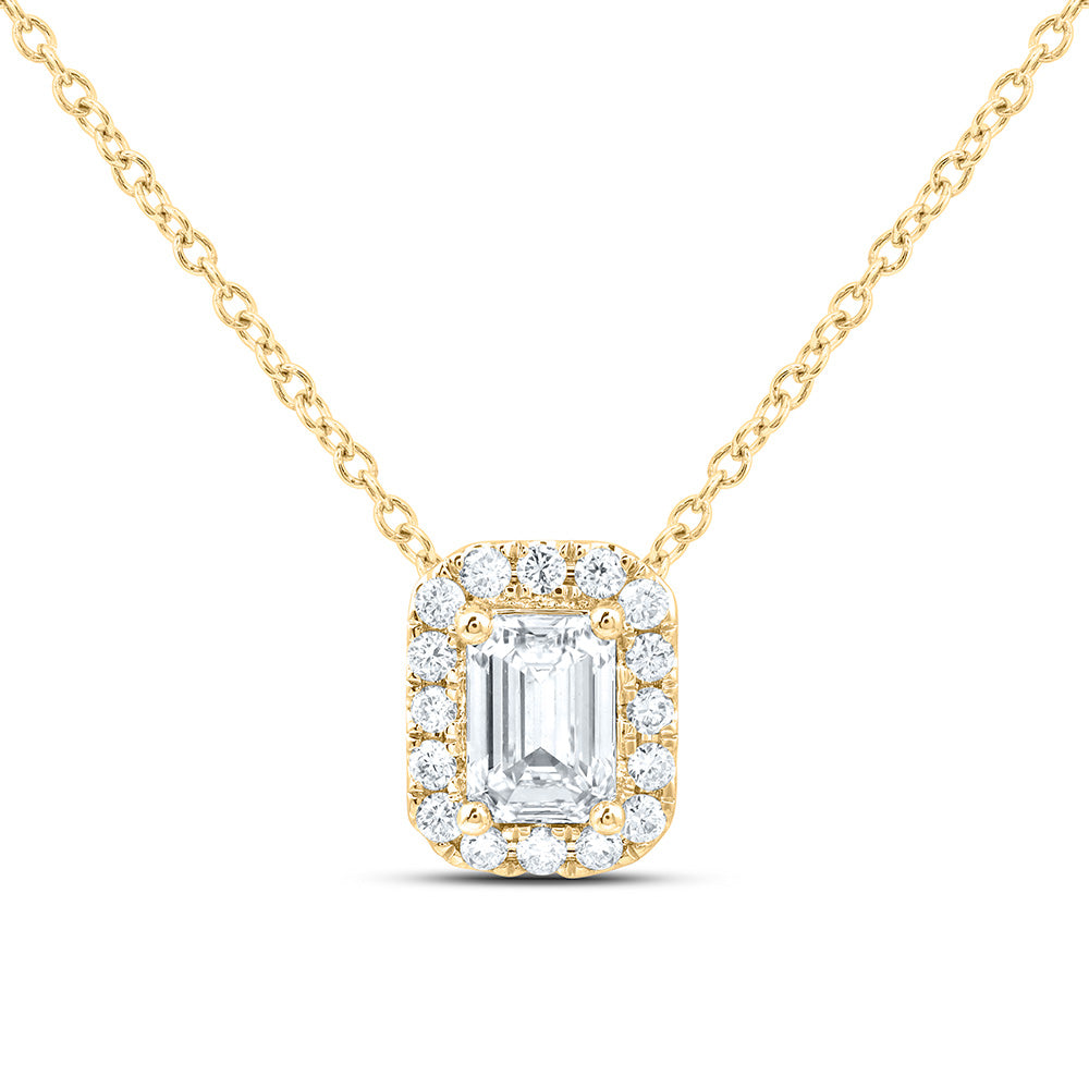 14K Yellow Or White Gold Lab Grown Diamond Fashion Emerald Necklace (18 Inch)