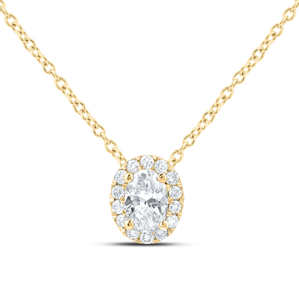 14K Yellow Or White Gold 1/2 Cttw Lab Grown Diamond Fashion Oval Necklace (18 Inch)
