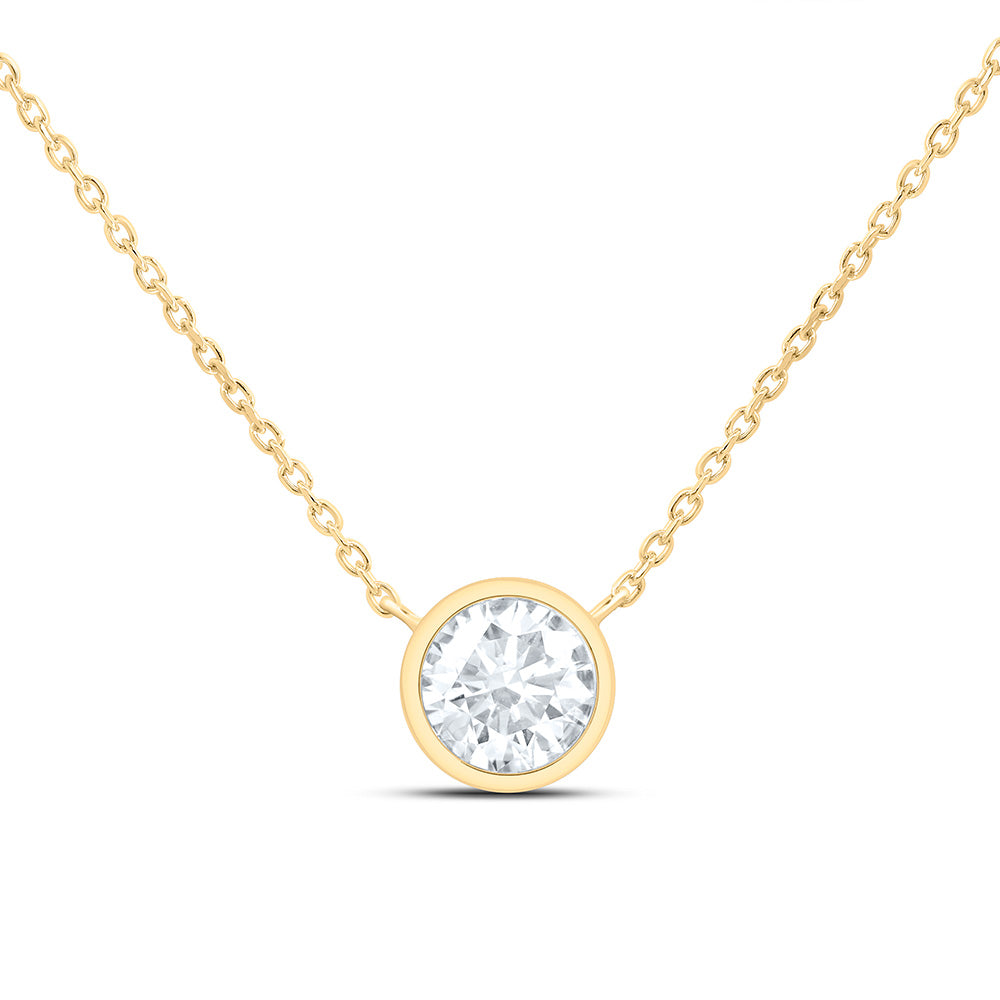 14K Yellow Or White Gold 1 Cttw Lab Grown Diamond Fashion Round Bezel Necklace (18 Inch)