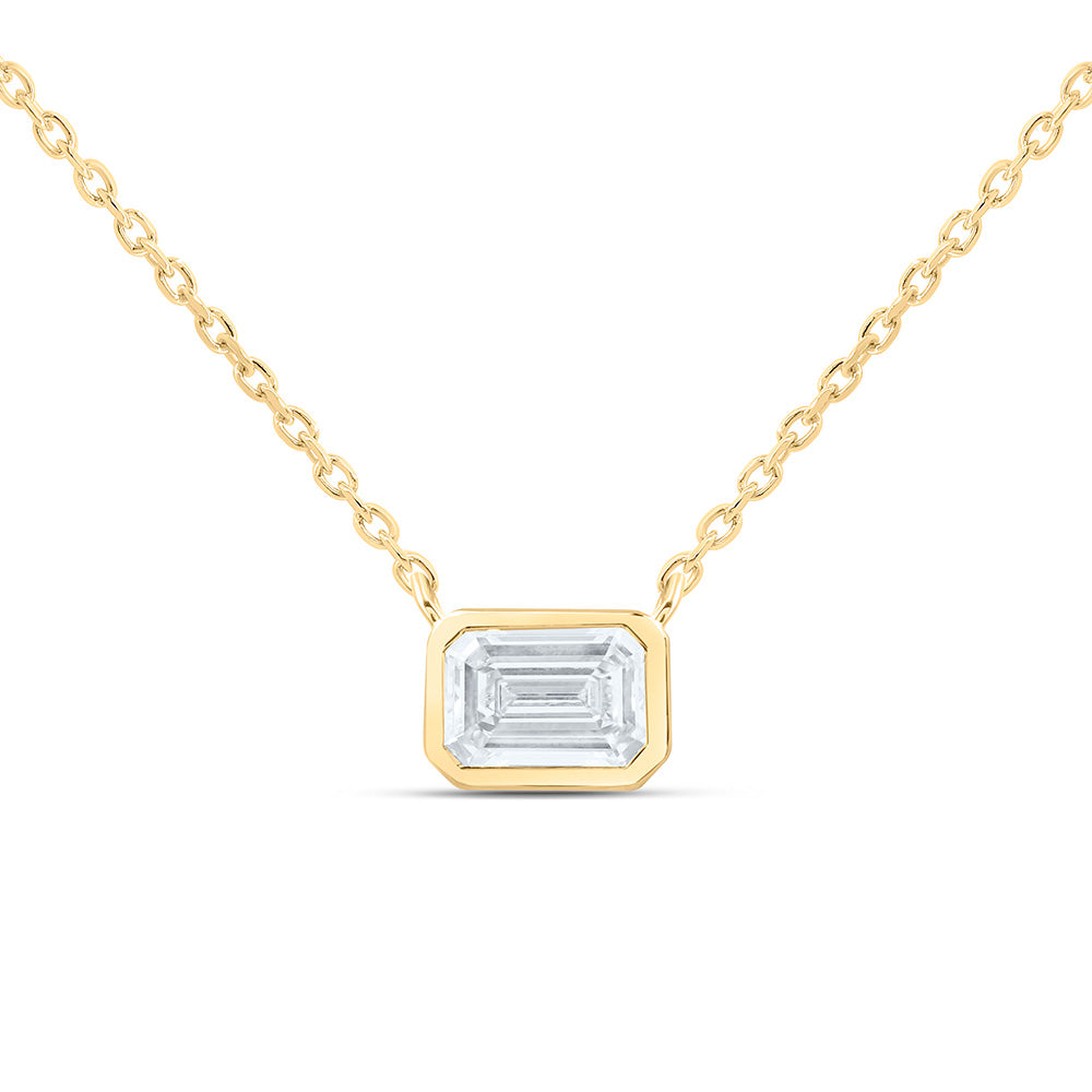 14K Yellow Or White Gold Lab Grown Diamond Fashion Emerald Bezel Necklace (18 Inch)