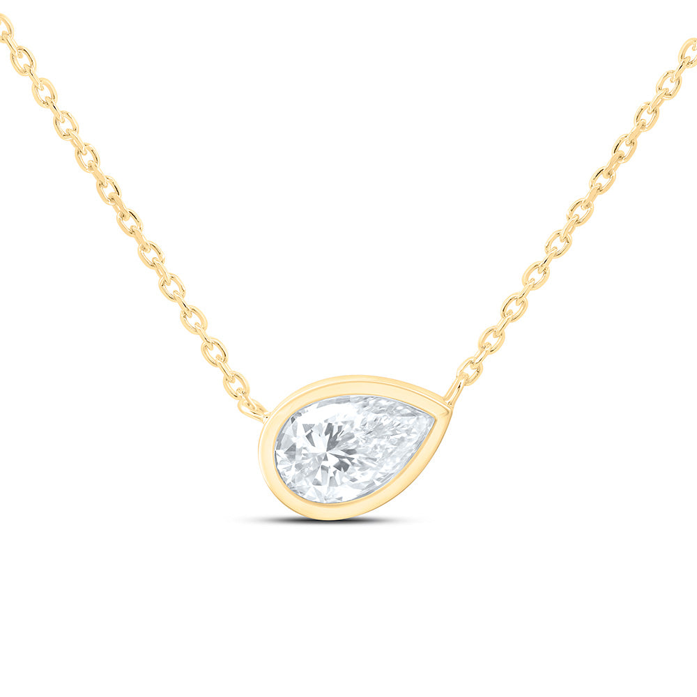 14K Yellow Or White Gold 1 Cttw Lab Grown Diamond Fashion Pear Bezel Necklace (18 Inch)
