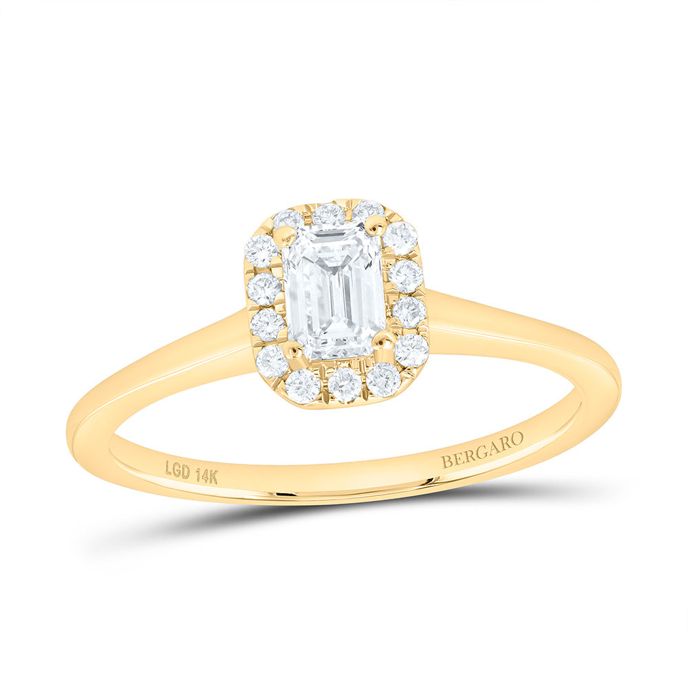 14K Yellow Or White Gold 1/2 Cttw Lab Grown Diamond, 3/8 Cttw Center Emerald Engagement Ring
