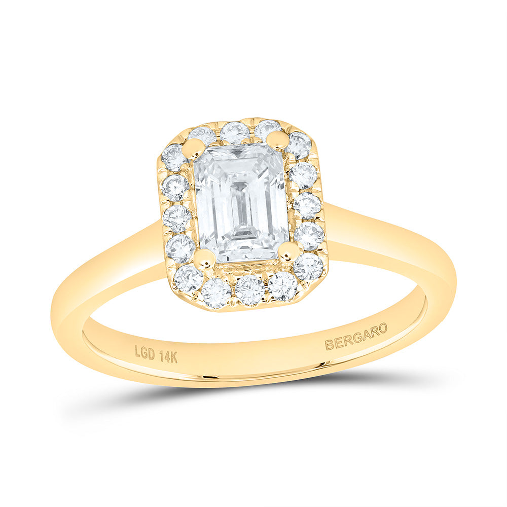 14K Yellow Or White Gold 7/8 Cttw Lab Grown Diamond, 3/4 Cttw Center Emerald Engagement Ring