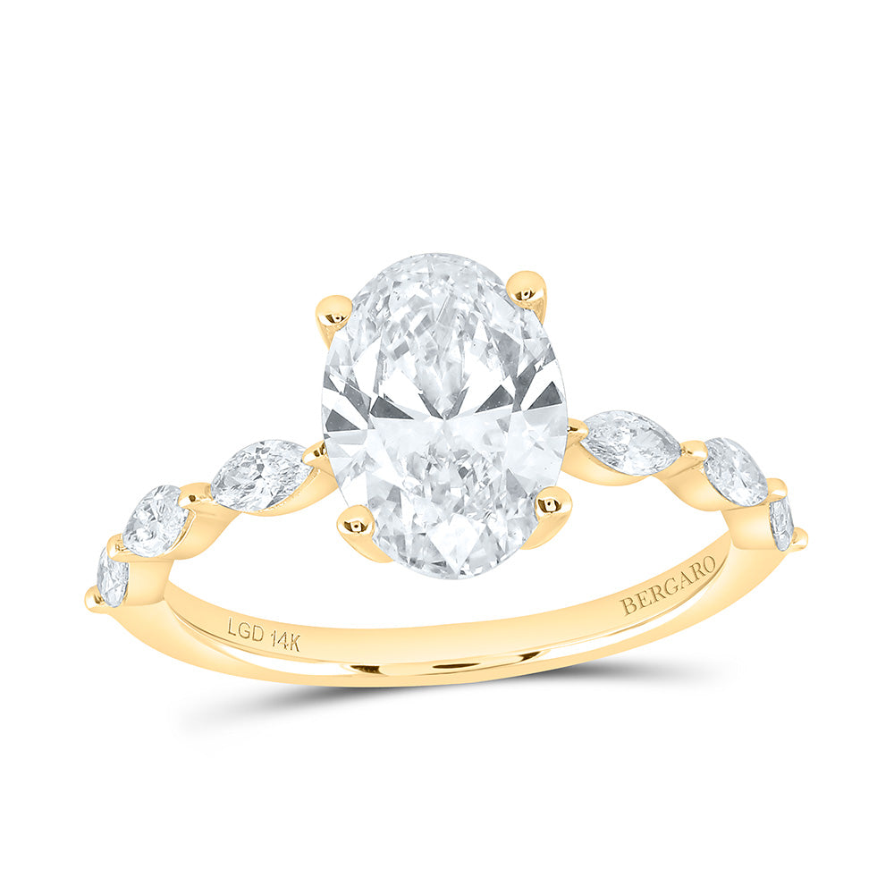 14K Yellow Or White Gold 2 3/8 Cttw Lab Grown Diamond 2 Cttw Center Oval Engagement Ring