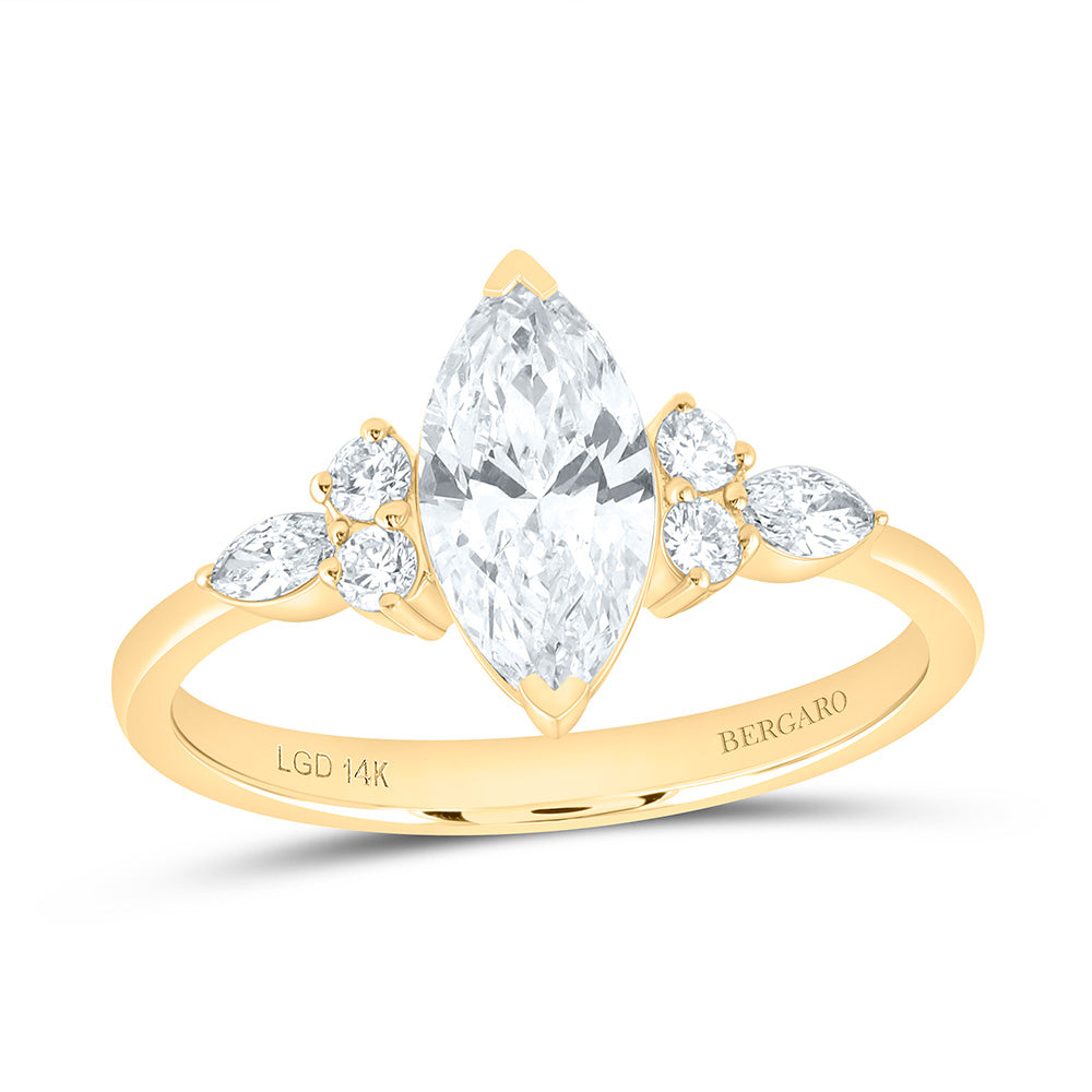 14K Yellow Or White Gold 1 1/3 Cttw Lab Grown Diamond 1 Cttw Center Marquise Engagement Ring