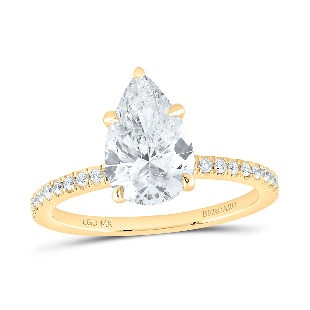 14K Yellow Or White Gold 2 1/4 Cttw Lab Grown Diamond 2 Cttw Center Pear Engagement Ring