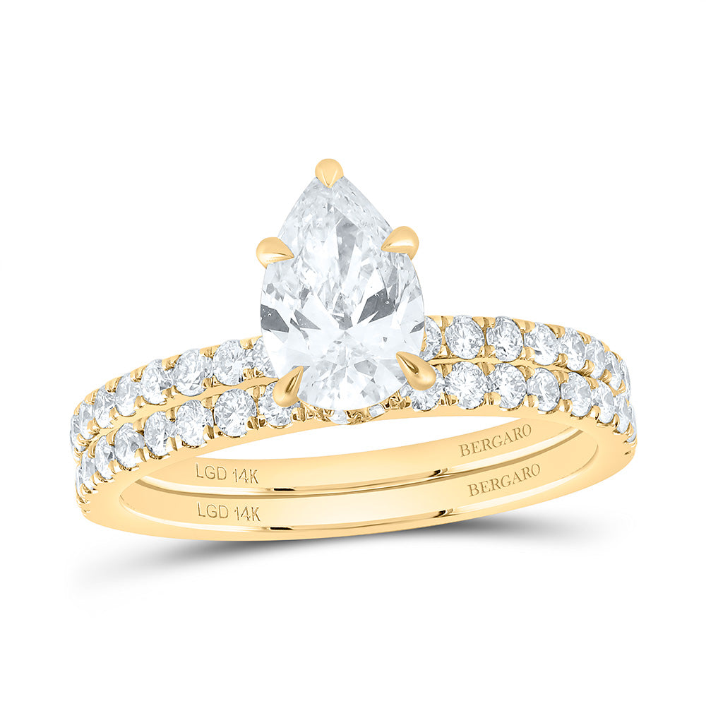 14K Yellow Or White Gold 1 3/4 Cttw Lab Grown Diamond 1 Cttw Center Pear Bridal Set
