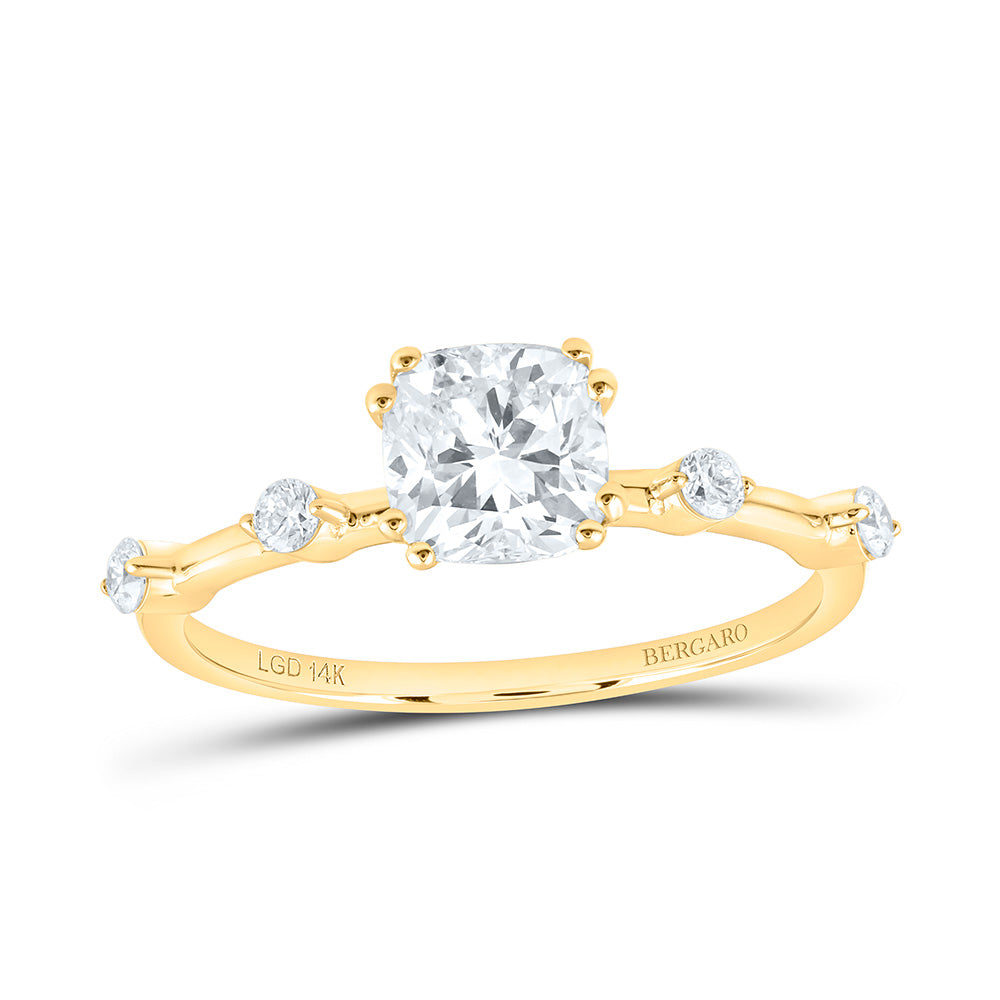 14K Yellow Gold 1 Cttw Lab Grown Diamond 1 Cttw Center Cushion Engagement Ring