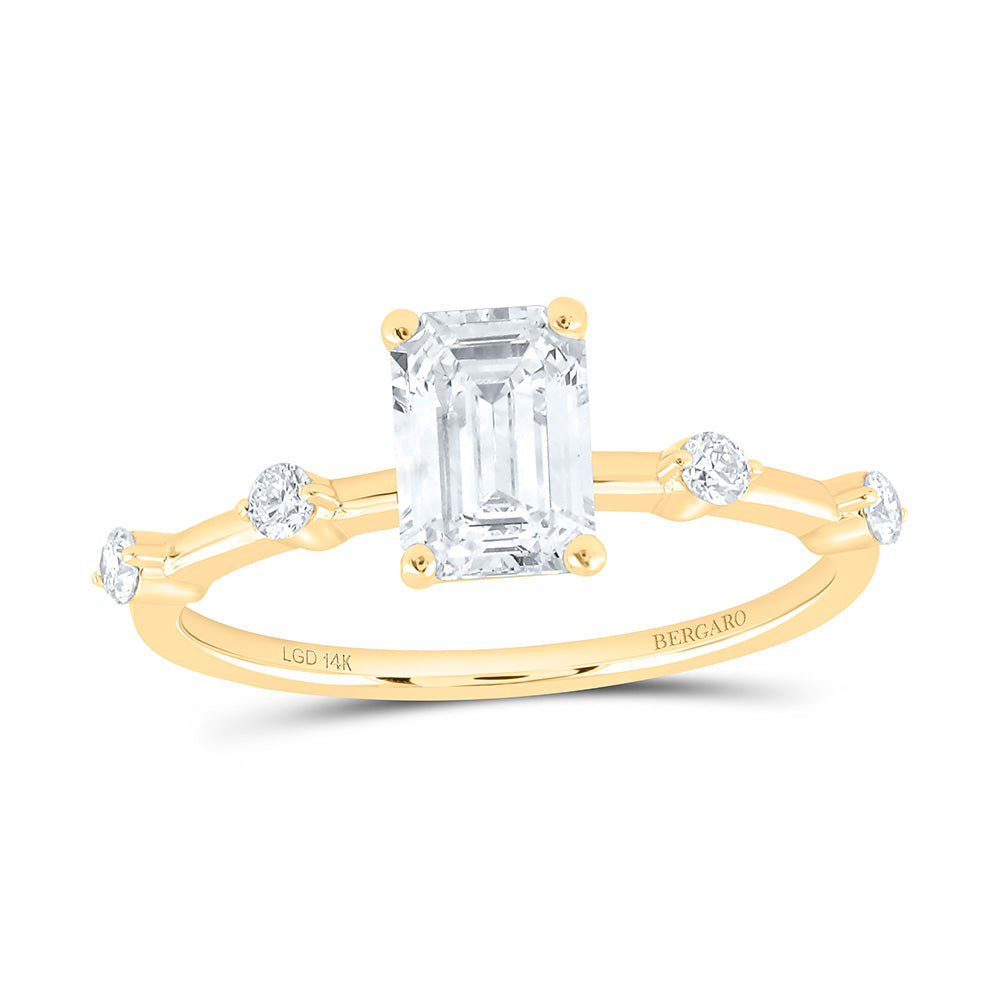14K Yellow Gold 1 1/5 Cttw Lab Grown Diamond 1 Cttw Center Emerald Engagement Ring