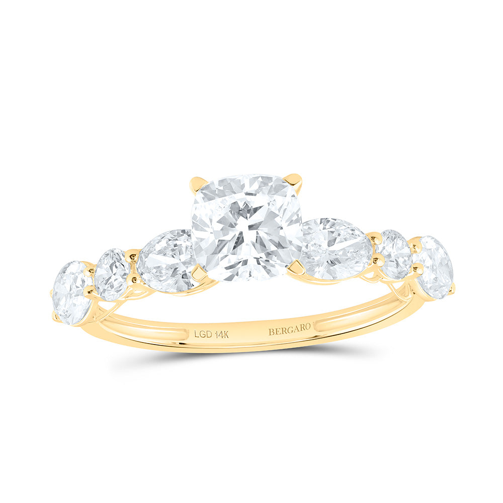 14K Yellow Or White Gold 2 1/4 Cttw Lab Grown Diamond 1 Cttw Cushion, 1/4 Cttw Center Oval Engagement Ring