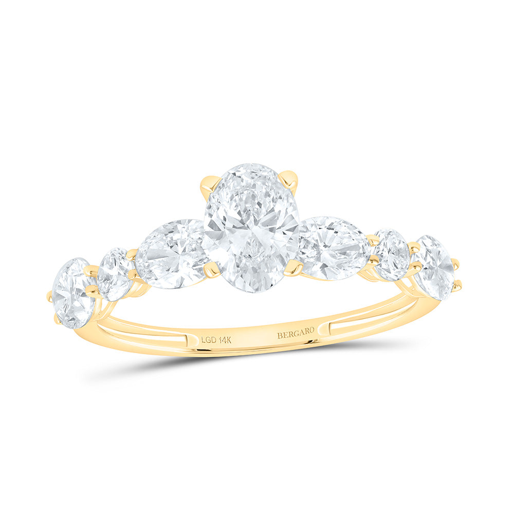 14K Yellow Or White Gold 1 7/8 Cttw Lab Grown Diamond 3/4 Cttw Center Oval, 1/4 Cttw Center Oval Engagement Ring