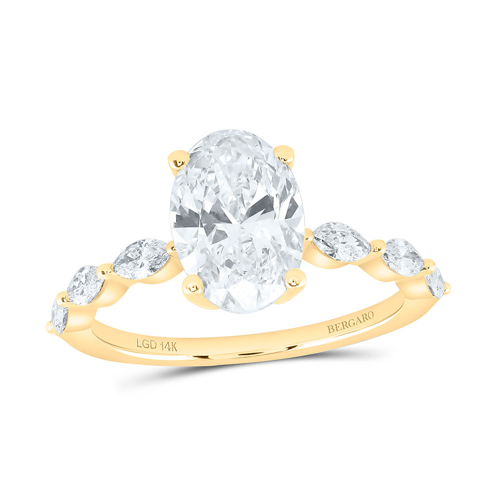 14K Yellow Or White Gold 2 3/8 Cttw Lab Grown Diamond 2 Cttw Center Oval Engagement Ring