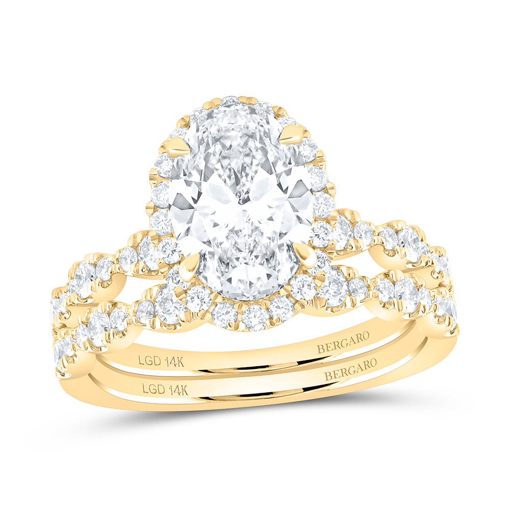 14K Yellow Or White Gold 3 Cttw Lab Grown Diamond 2 Cttw Center Oval Single Halo Bridal Set