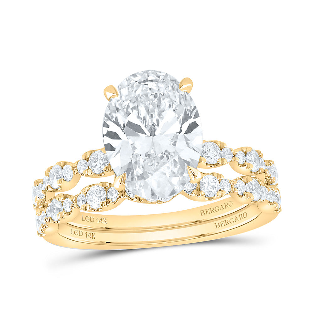 14K Yellow Or White Gold 3 3/4 Cttw Lab Grown Diamond 3 Cttw Center Oval Bridal Set