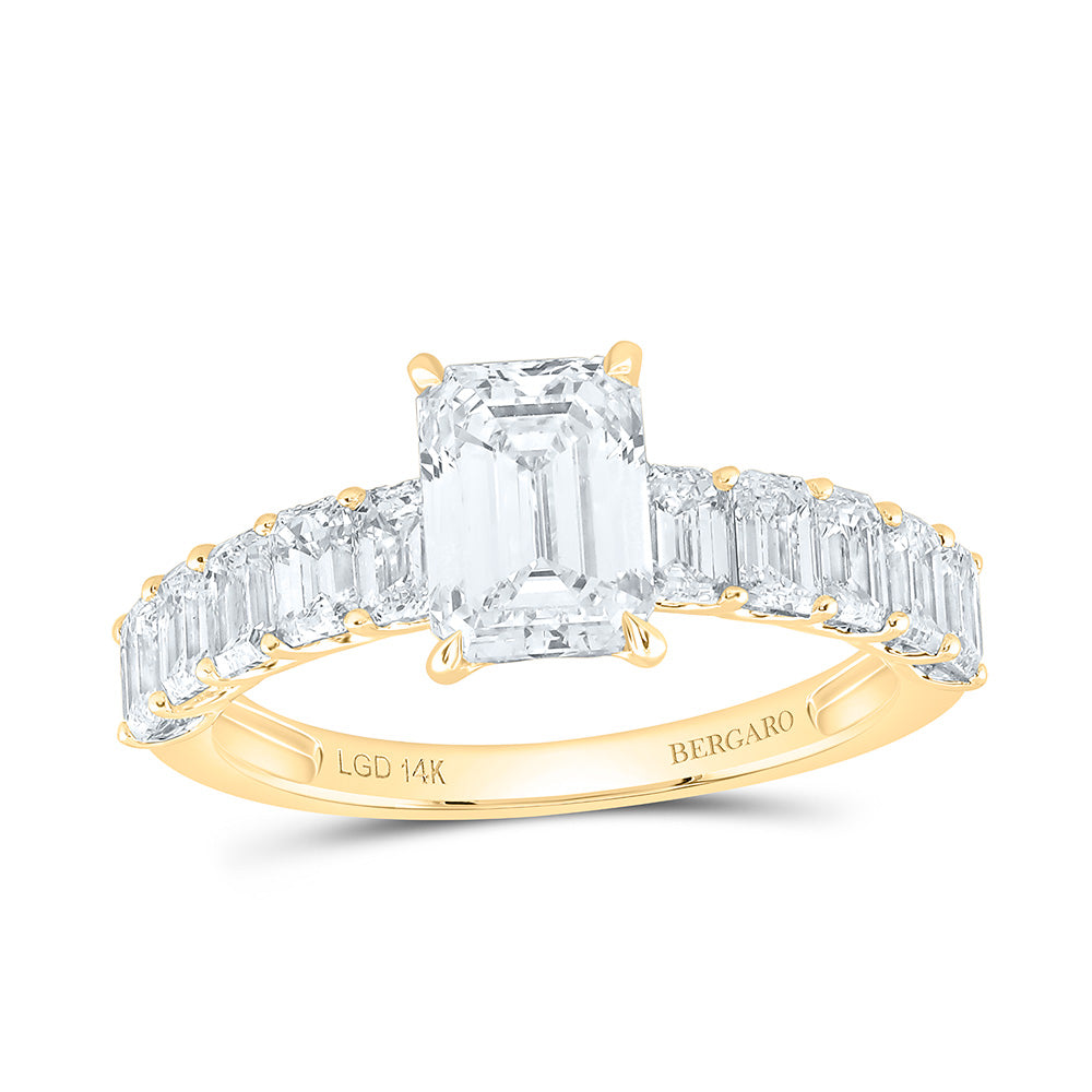 14K Yellow Or White Gold 3 Cttw Lab Grown Diamond 1 1/2 Cttw Center Emerald Engagement Ring