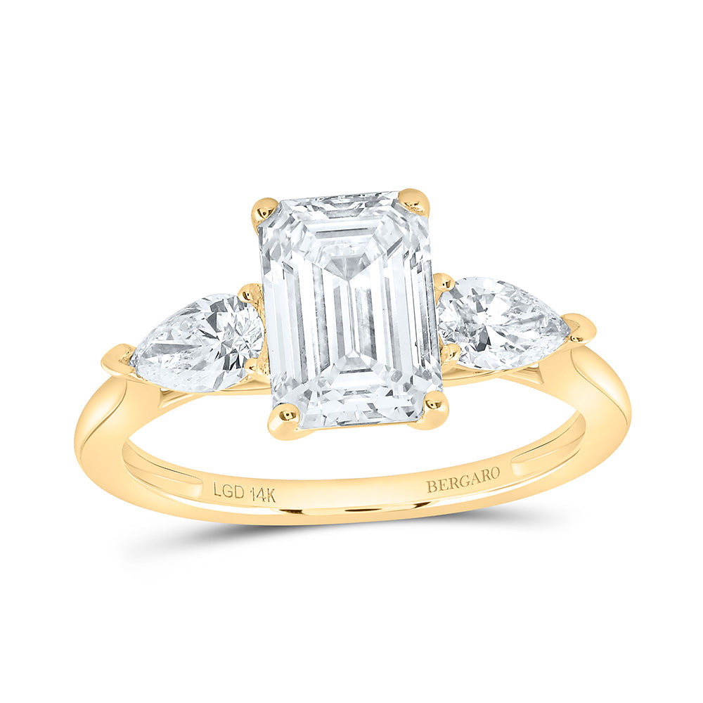 14K Yellow Or White Gold 2 1/2 Cttw Lab Grown Diamond 2 Cttw Emerald, 1/2 Cttw Pear Engagement Ring