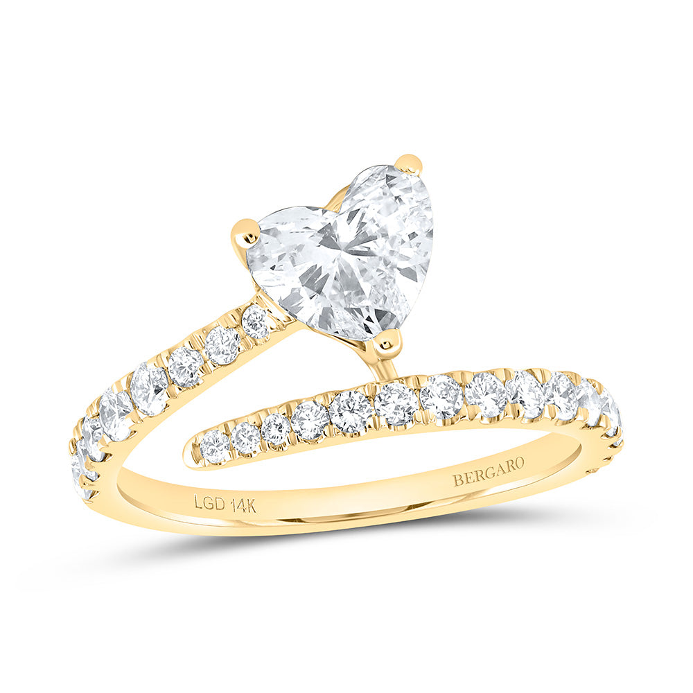 14K Yellow Or White Gold 1 1/2 Cttw Lab Grown Diamond 1 Cttw Center Heart Engagement Ring