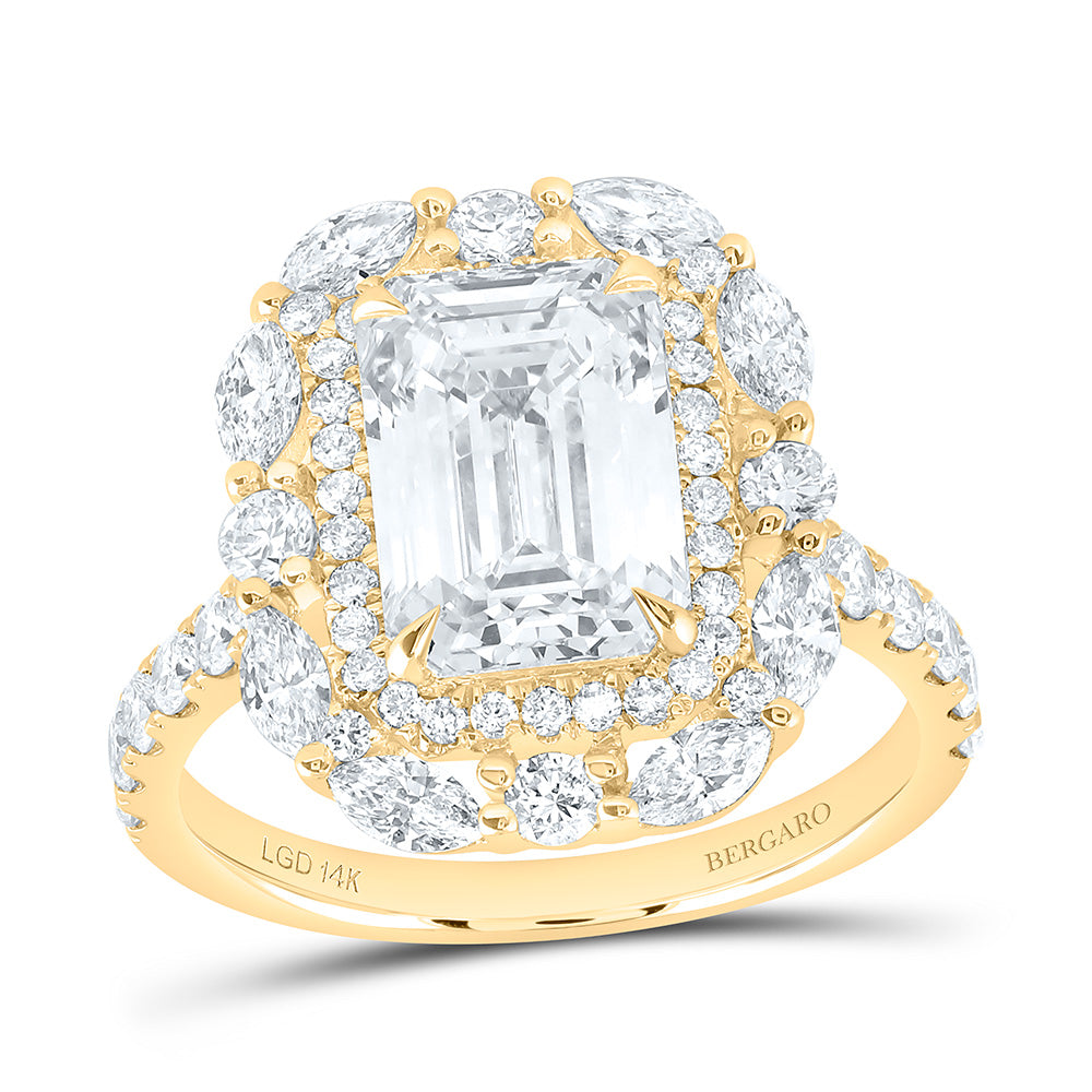 14K Yellow Or White Gold 4 1/3 Cttw Lab Grown Diamond 3 Cttw Center Emerald Engagement Ring
