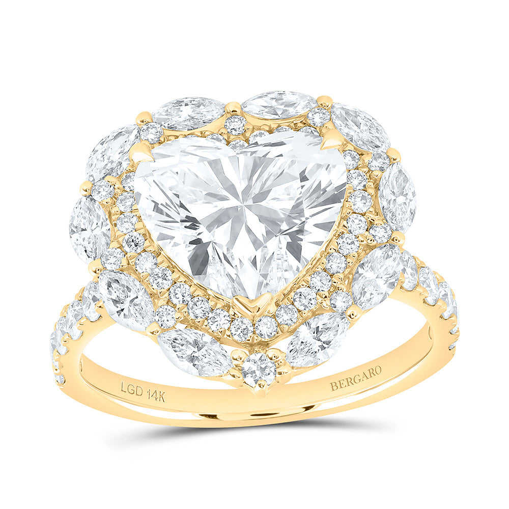 14K Yellow Or White Gold 4 1/3 Cttw Lab Grown Diamond 3 Cttw Center Heart Engagement Ring