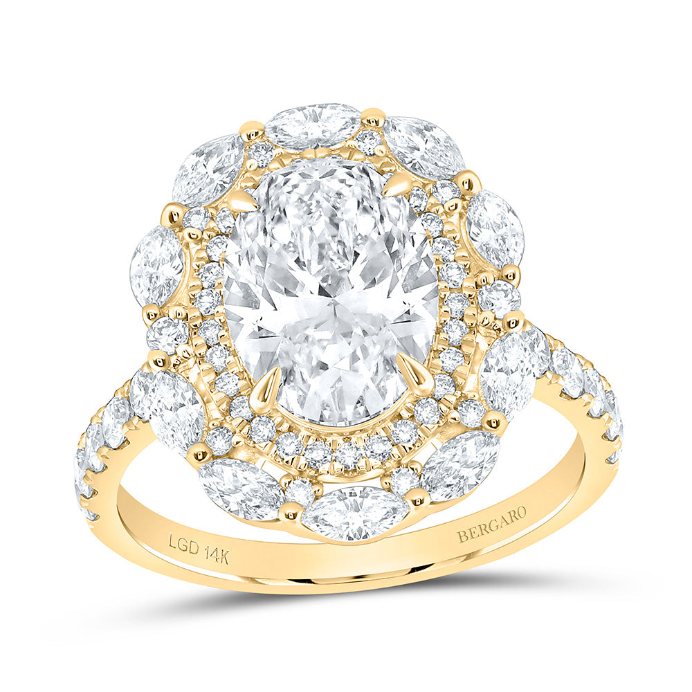 14K Yellow Or White Gold 4 1/4 Cttw Lab Grown Diamond 3 Cttw Center Oval Engagement Ring