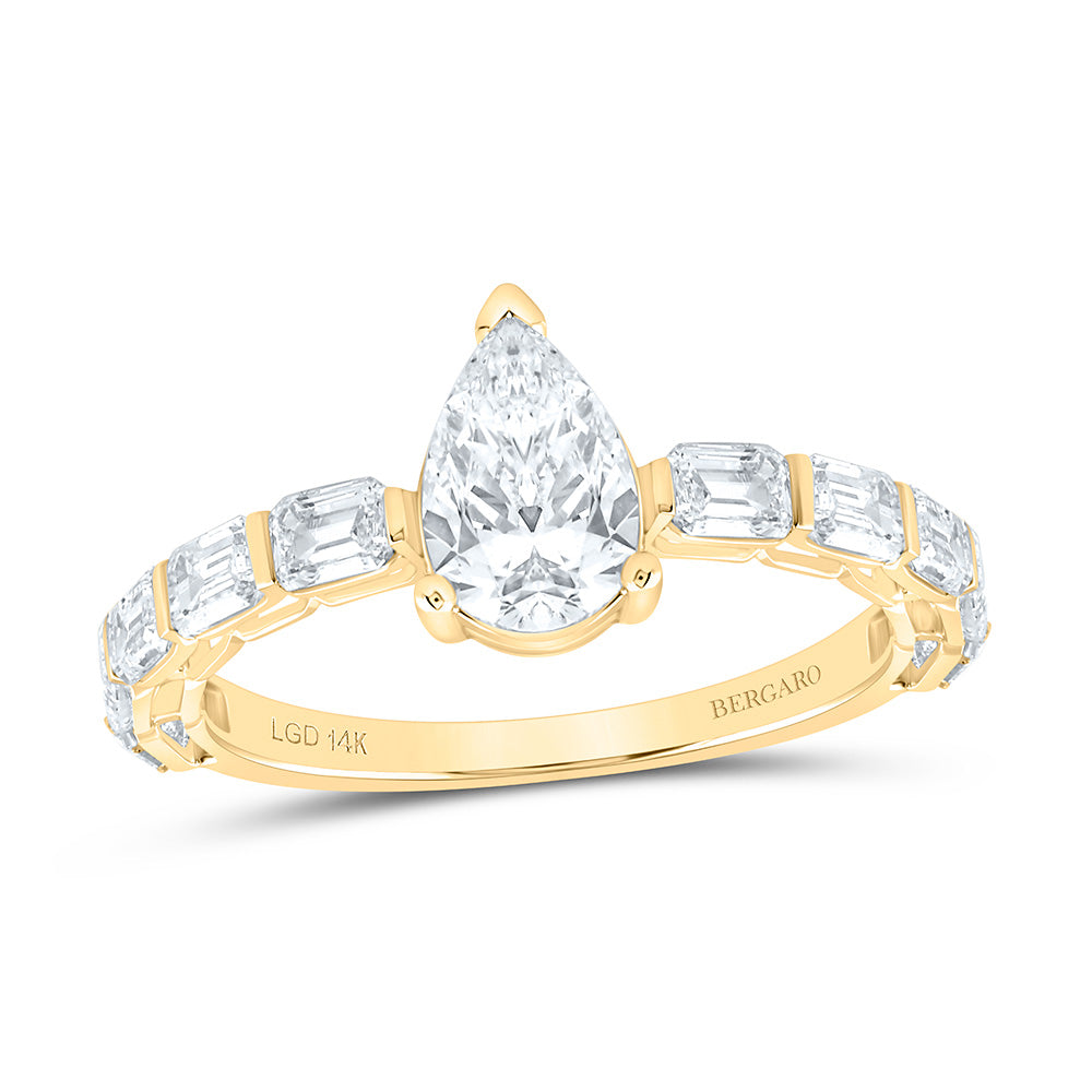 14K Yellow Or White Gold 2 1/2 Cttw Lab Grown Diamond 1 Cttw Center Pear Engagement Ring