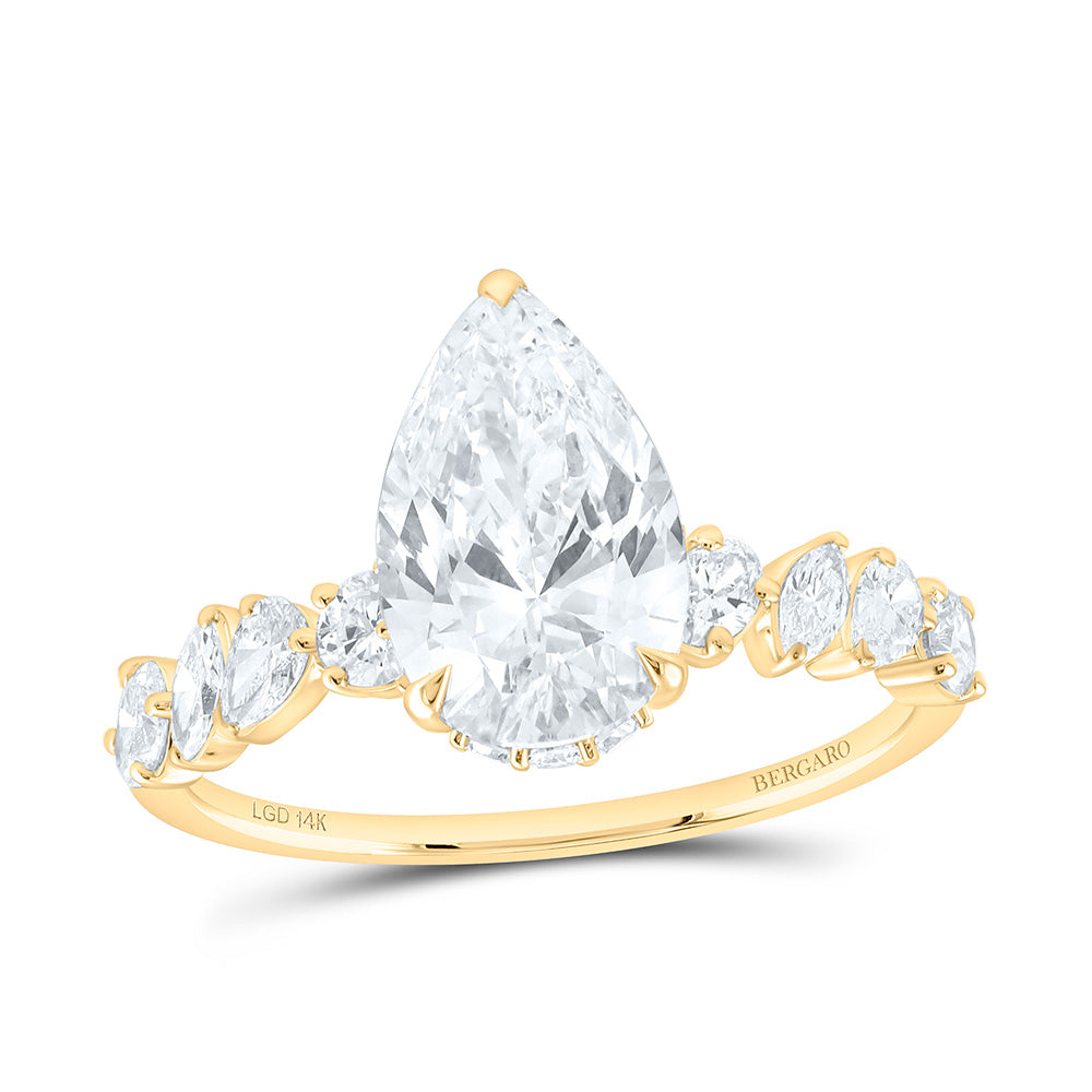 14K Yellow Or White Gold 2 3/4 Cttw Lab Grown Diamond 2 Cttw Center Pear Engagement Ring
